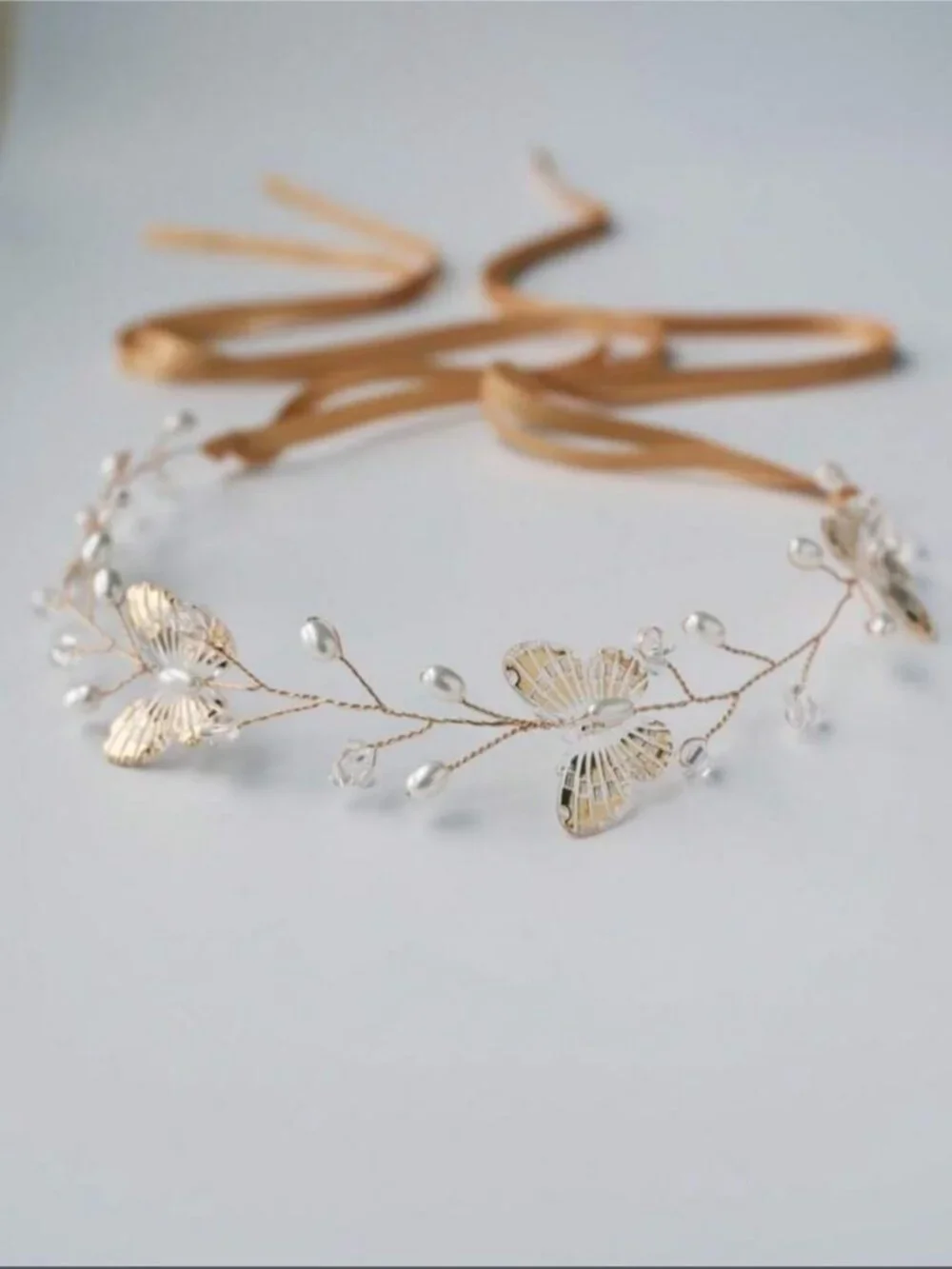 Festival Ready! Gold Butterfly Pearl Boho Tie Headband